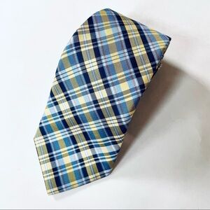 Nordstrom Men’s Shop Plaid 100% Silk Tie Yellow Blue White Red